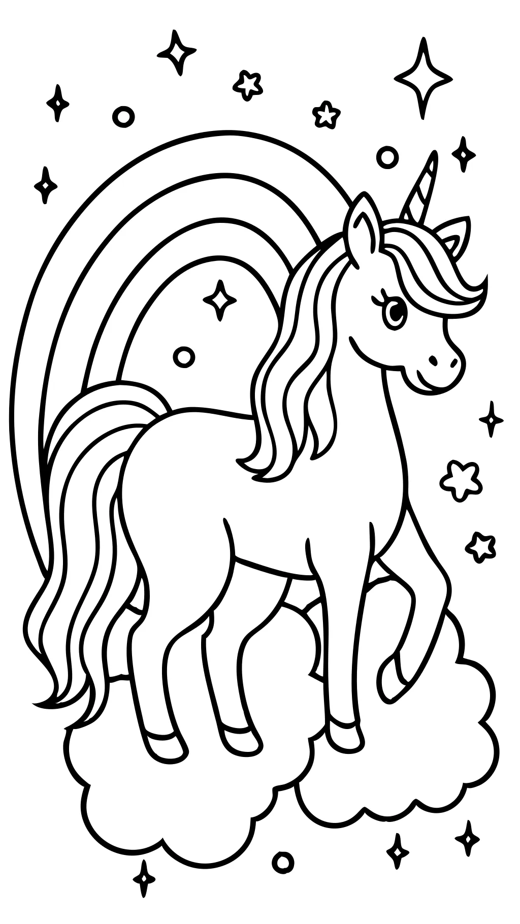 coloriage de licorne avec arc-en-ciel